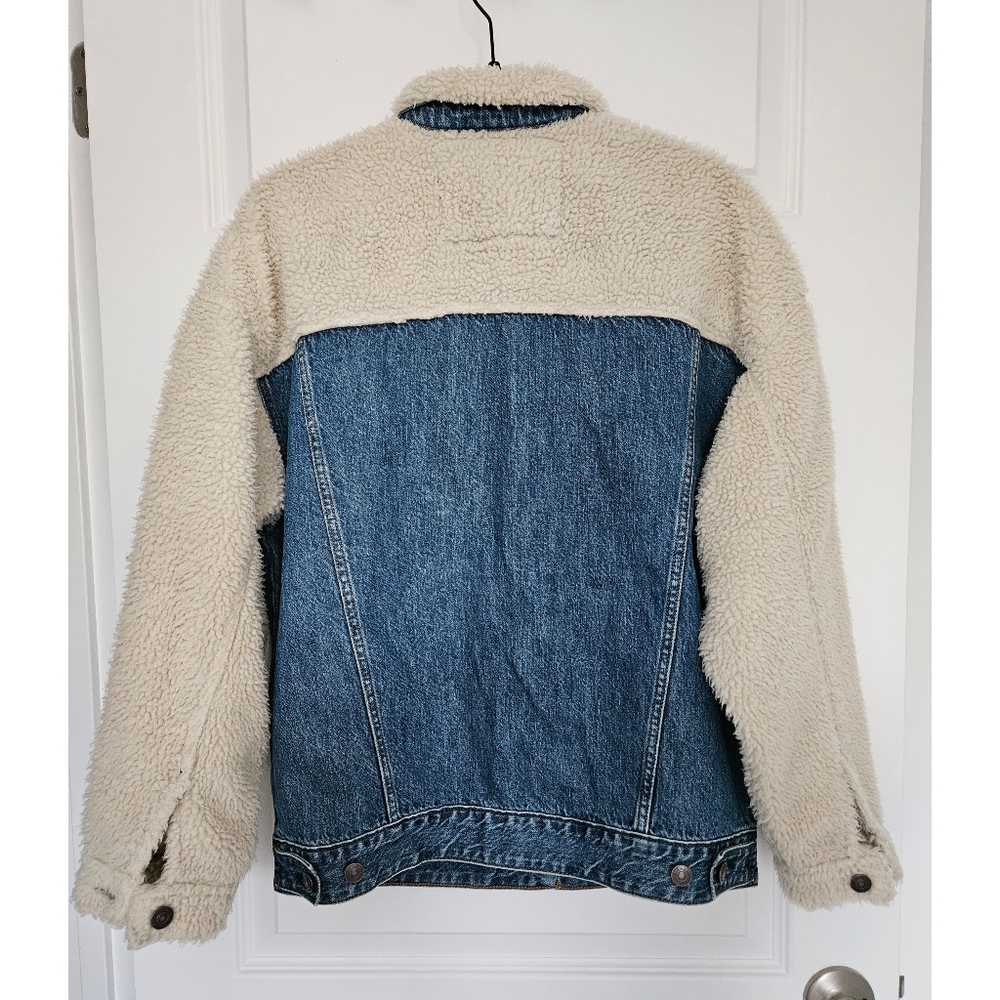 American Eagle S Cream Sherpa Denim Jacket - Picture 4 of 11